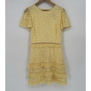B. Darlin‎ Yellow Floral Lace Ruffle Mini Dress Flutter Sleeve A-Line Size 9/10